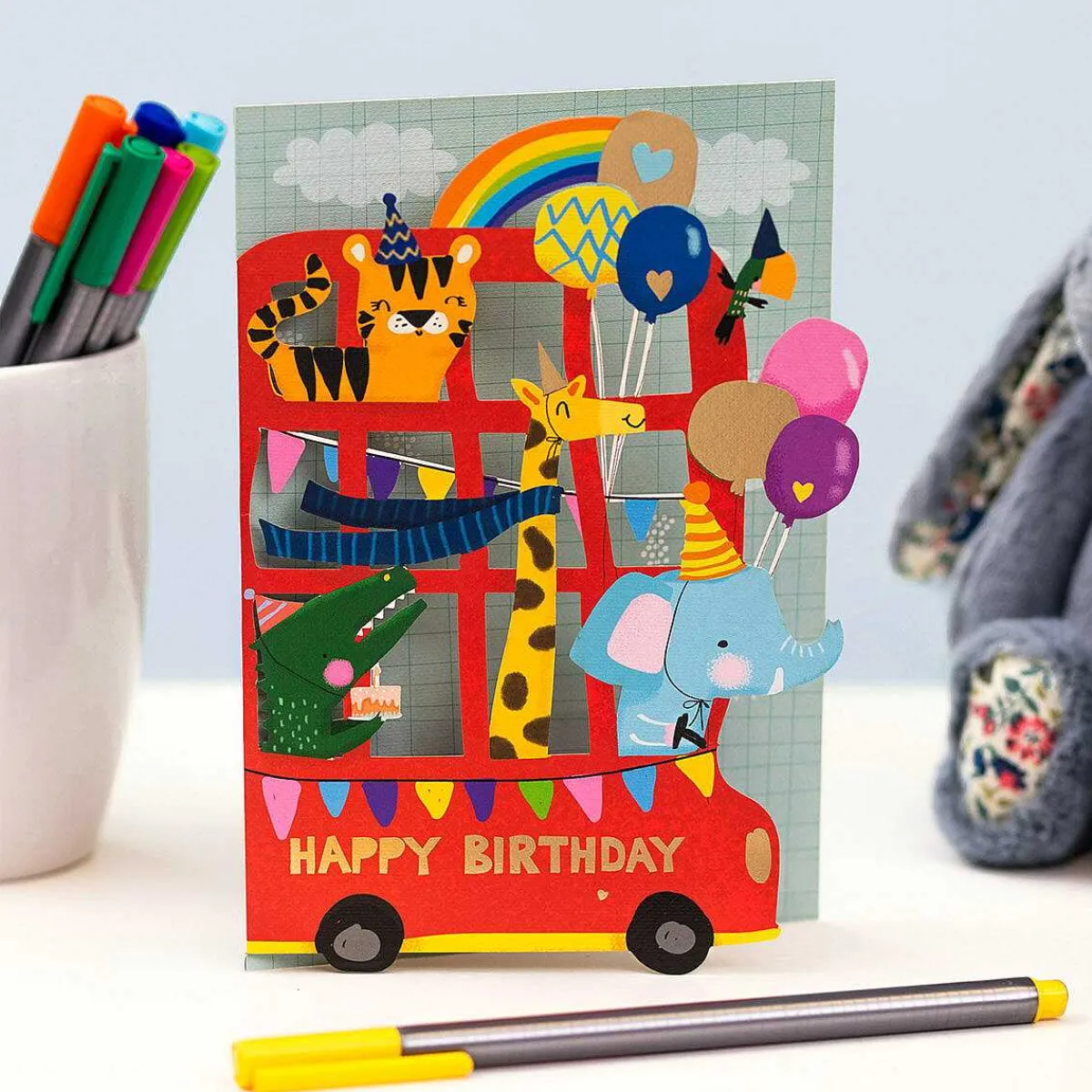 Safari Bus Paper Cut Art Birthday Card>Alljoy Design Outlet