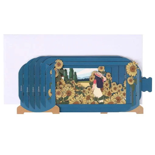 Sunflowers And Girl Message In A Bottle Card>Alljoy Design Fashion