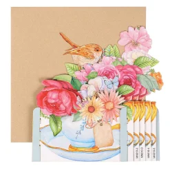 Teacup Flower And Bird Greetings 3D Pop Up Card>Alljoy Design Clearance
