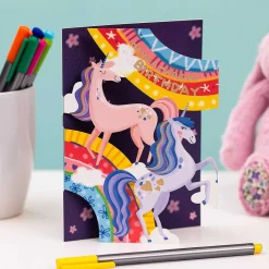 Unicorns Paper Cut Art Birthday Card>Alljoy Design Flash Sale