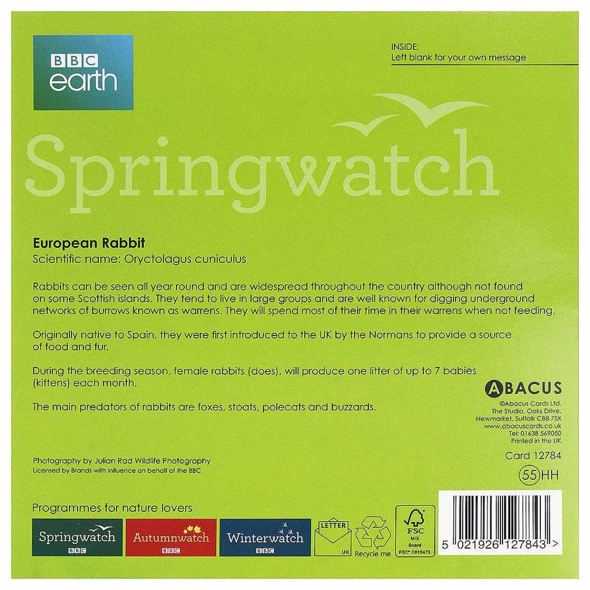 Springwatch European Rabbit Greetings Card>BBC Cheap
