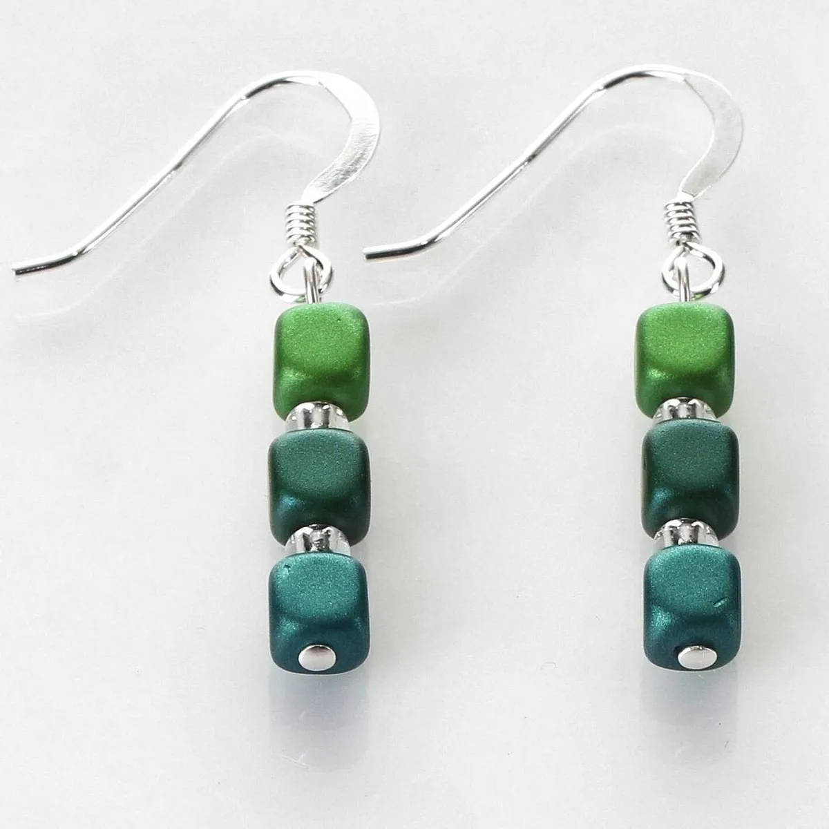 Greens Satin Cubes Earrings>Carrie Elspeth Fashion