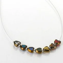 Multi Gold Edged Hearts Necklace><noscript><img width=