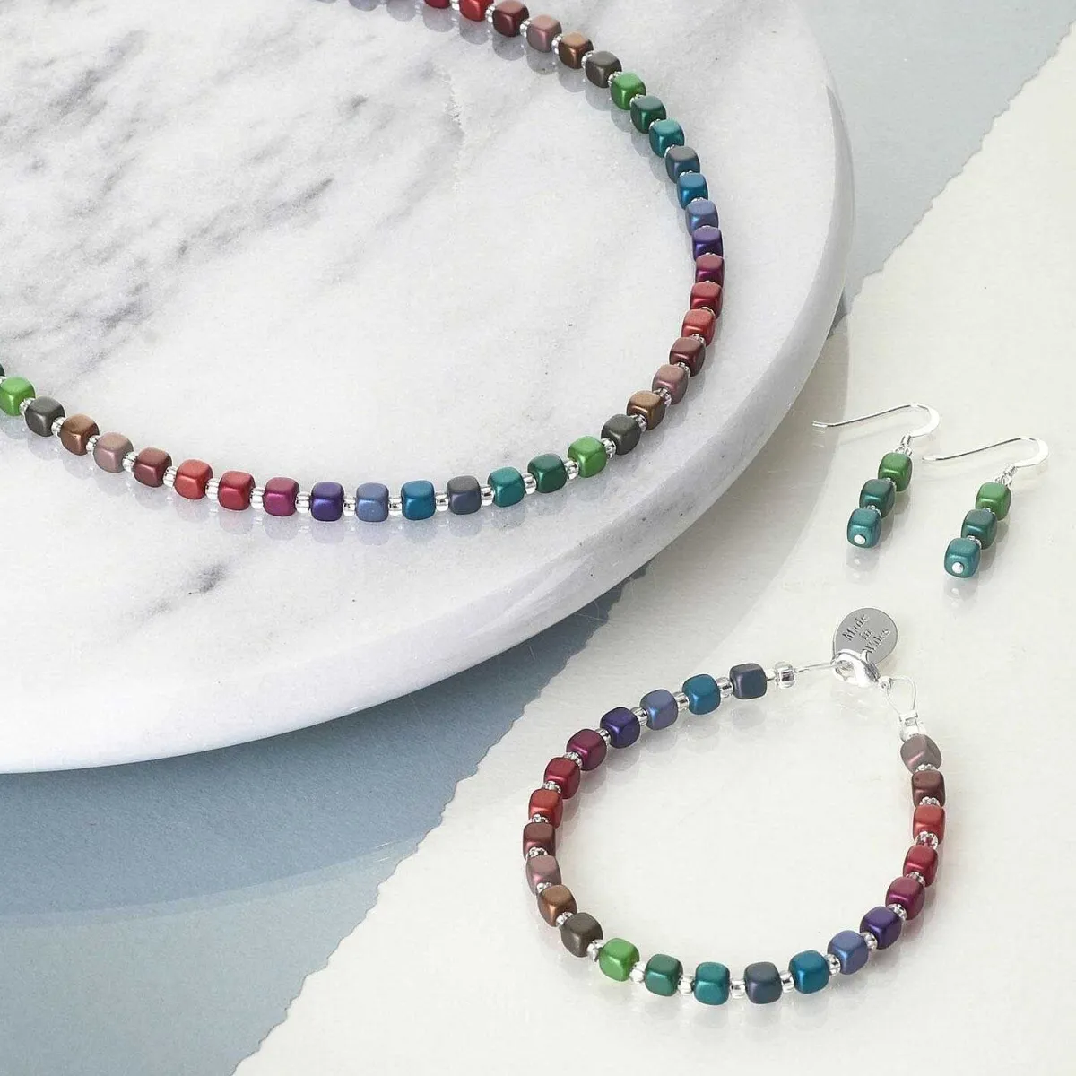 Rainbow Satin Cubes Full Necklace>Carrie Elspeth Fashion