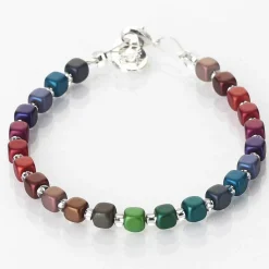 Rainbow Satin Cubes Full Bracelet><noscript><img width=