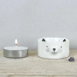 Animal Tea Light Holder Cat>East of India Online