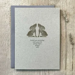 Block Print 'Love You' Hares Greetings Card>East of India New