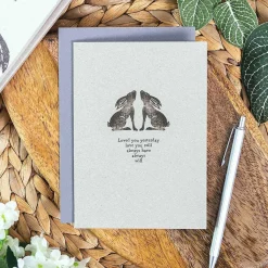 Block Print 'Love You' Hares Greetings Card><noscript><img width=