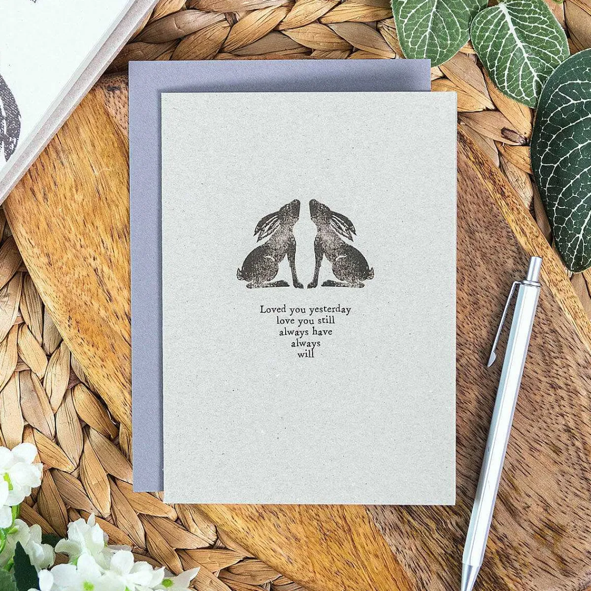 Block Print 'Love You' Hares Greetings Card>East of India New