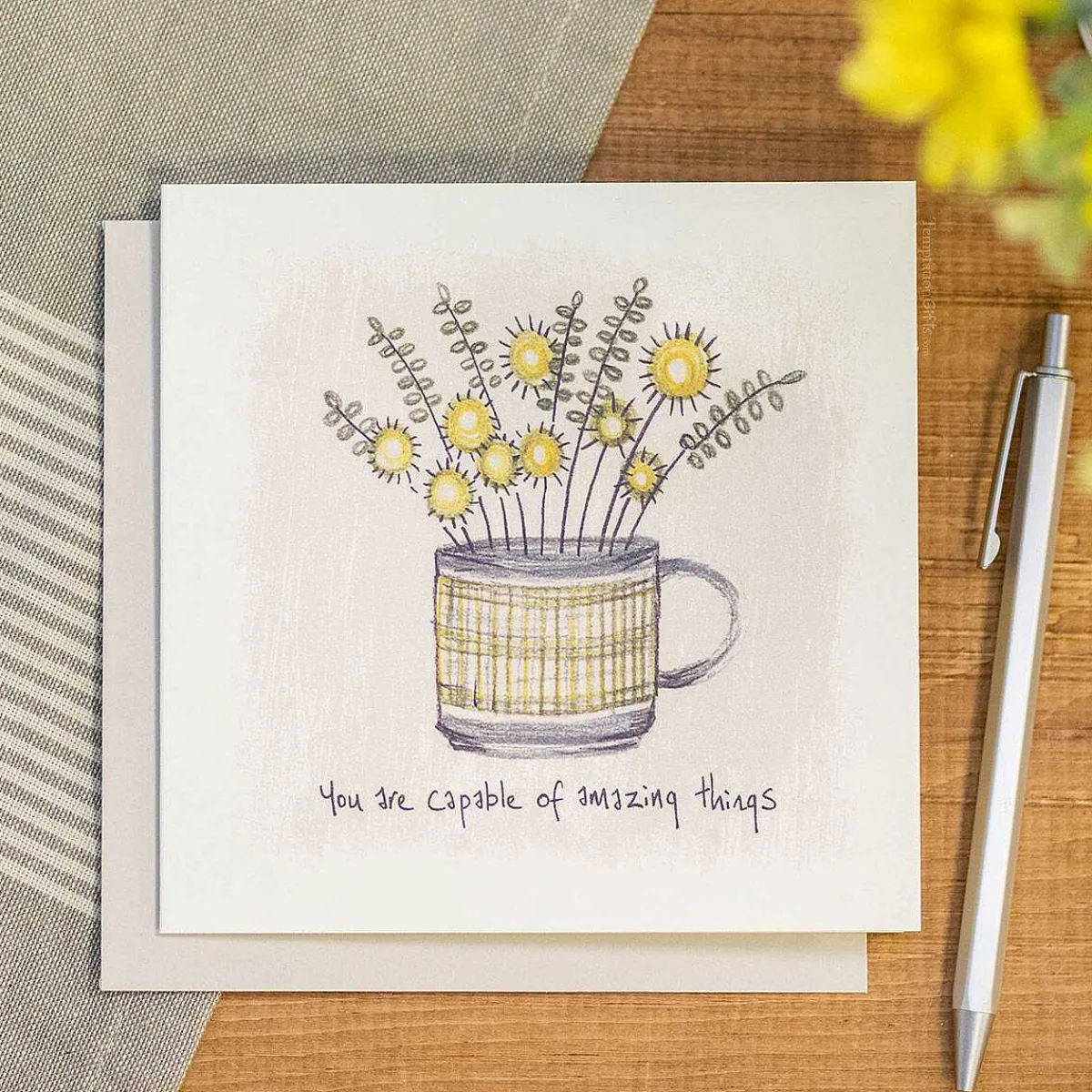 'Capable Of Amazing Things' Flowers In A Mug Card>East of India Discount