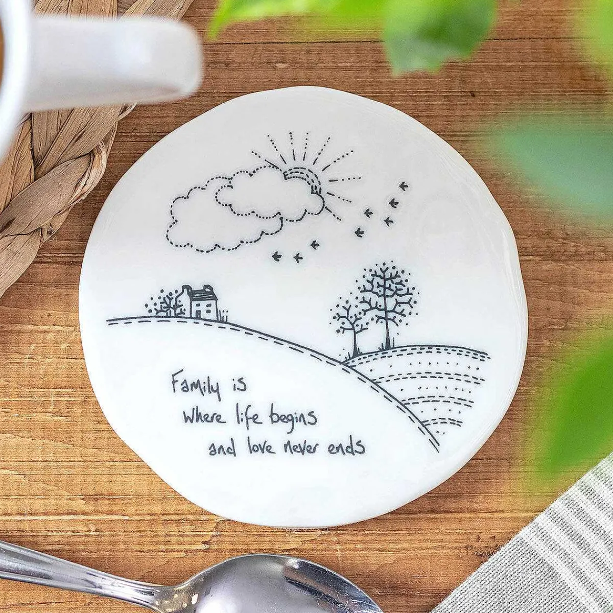'Family Is Where The Life Begins' Countryside Coaster>East of India Clearance