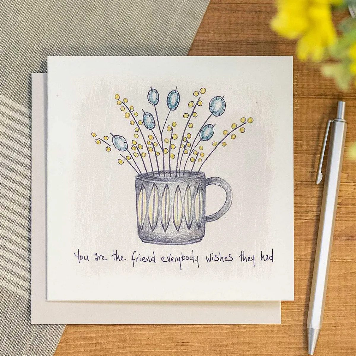 'Friend Everybody Wishes They Had' Flowers In A Mug Card>East of India Best Sale