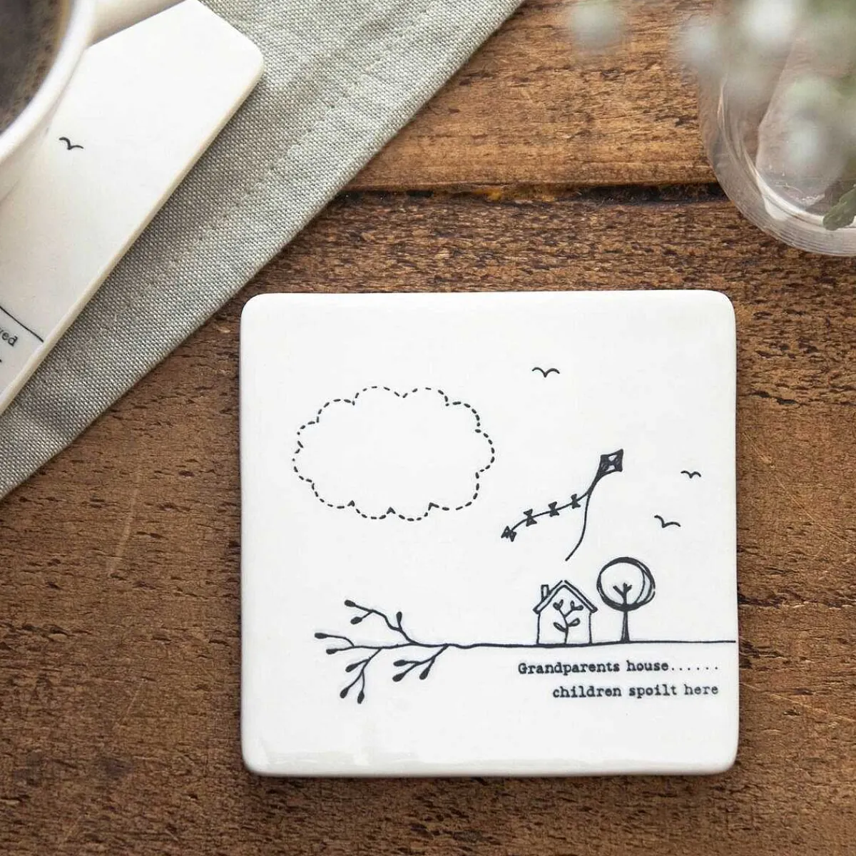 'Grandparents House' Porcelain Square Coaster>East of India New