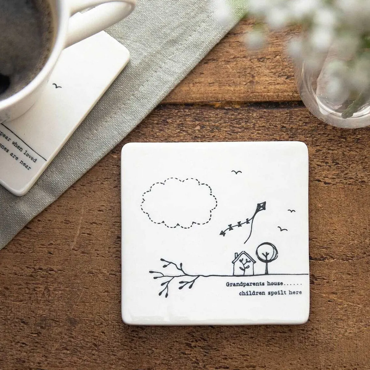 'Grandparents House' Porcelain Square Coaster>East of India New