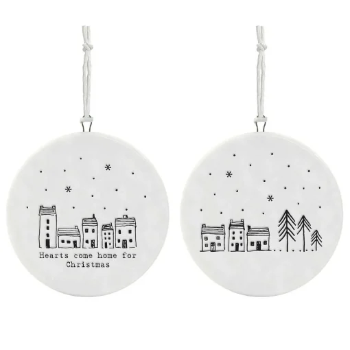 'Hearts Come Home' Flat Porcelain Bauble>East of India Outlet