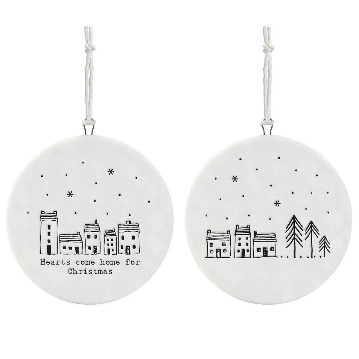 'Hearts Come Home' Flat Porcelain Bauble>East of India Outlet