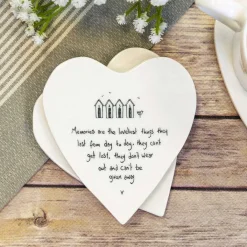 'Memories Are The Loveliest Things' Heart Shaped Coaster>East of India Sale