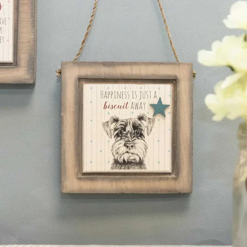 Schnauzer Dog Just A Biscuit Away Wooden Plaque>East of India Sale