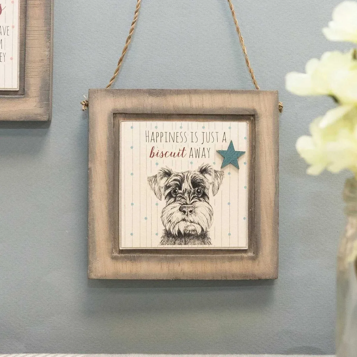 Schnauzer Dog Just A Biscuit Away Wooden Plaque>East of India Sale