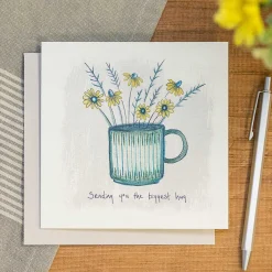 'sending You The Biggest Hug' Flowers In A Mug Card>East of India Fashion