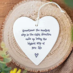 The Smallest Step Hanging Porcelain Heart>East of India New