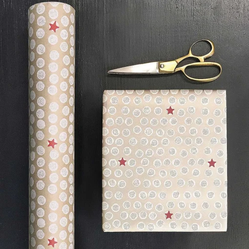 White Dots & Red Stars Roll Of Kraft Paper>East of India Shop