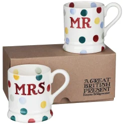 Polka Dot Mr & Mrs Set Of 2 Half Pint Boxed Mugs>Emma Bridgewater Clearance