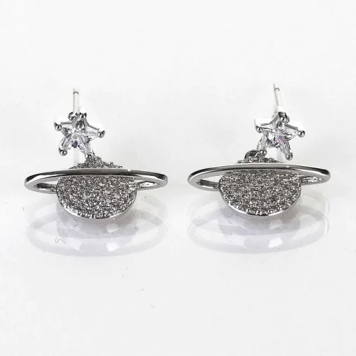 Celestial Pave Planet White Gold Plated Earrings>Equilibrium Clearance