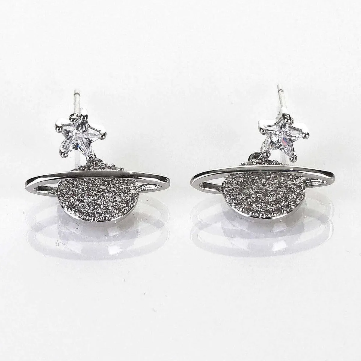 Celestial Pave Planet White Gold Plated Earrings>Equilibrium Clearance