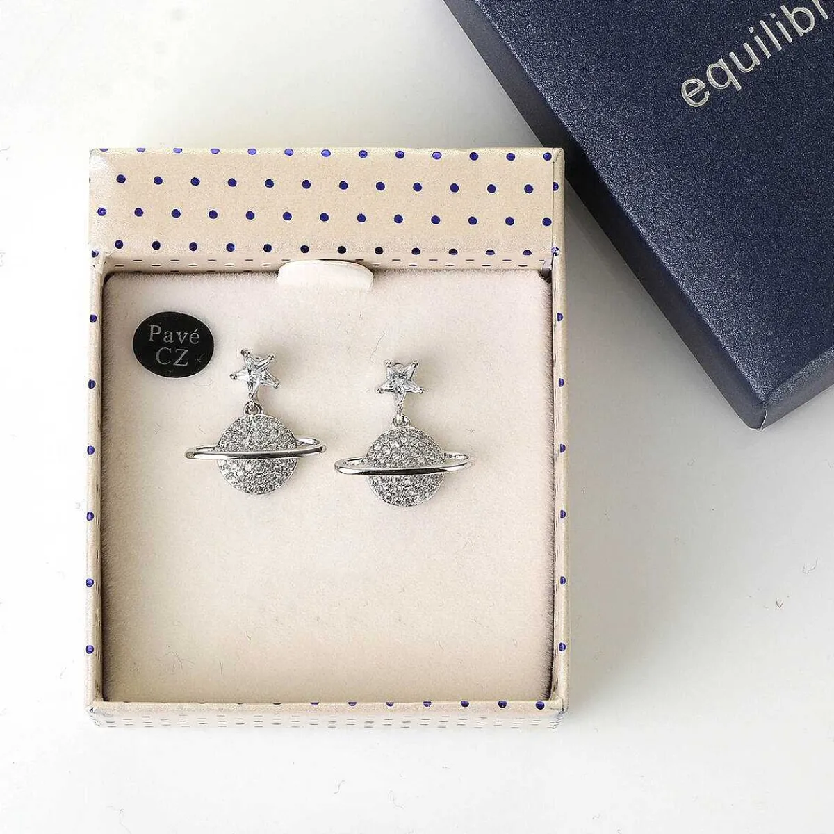 Celestial Pave Planet White Gold Plated Earrings>Equilibrium Clearance