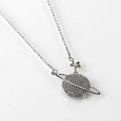 Celestial Planet White Gold Plated Necklace><noscript><img width=