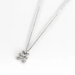 Girls Silver Plated Sparkly Teddy Necklace><noscript><img width=