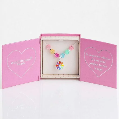 Girls Silver Plated Rainbow Flowers Necklace>Equilibrium Store