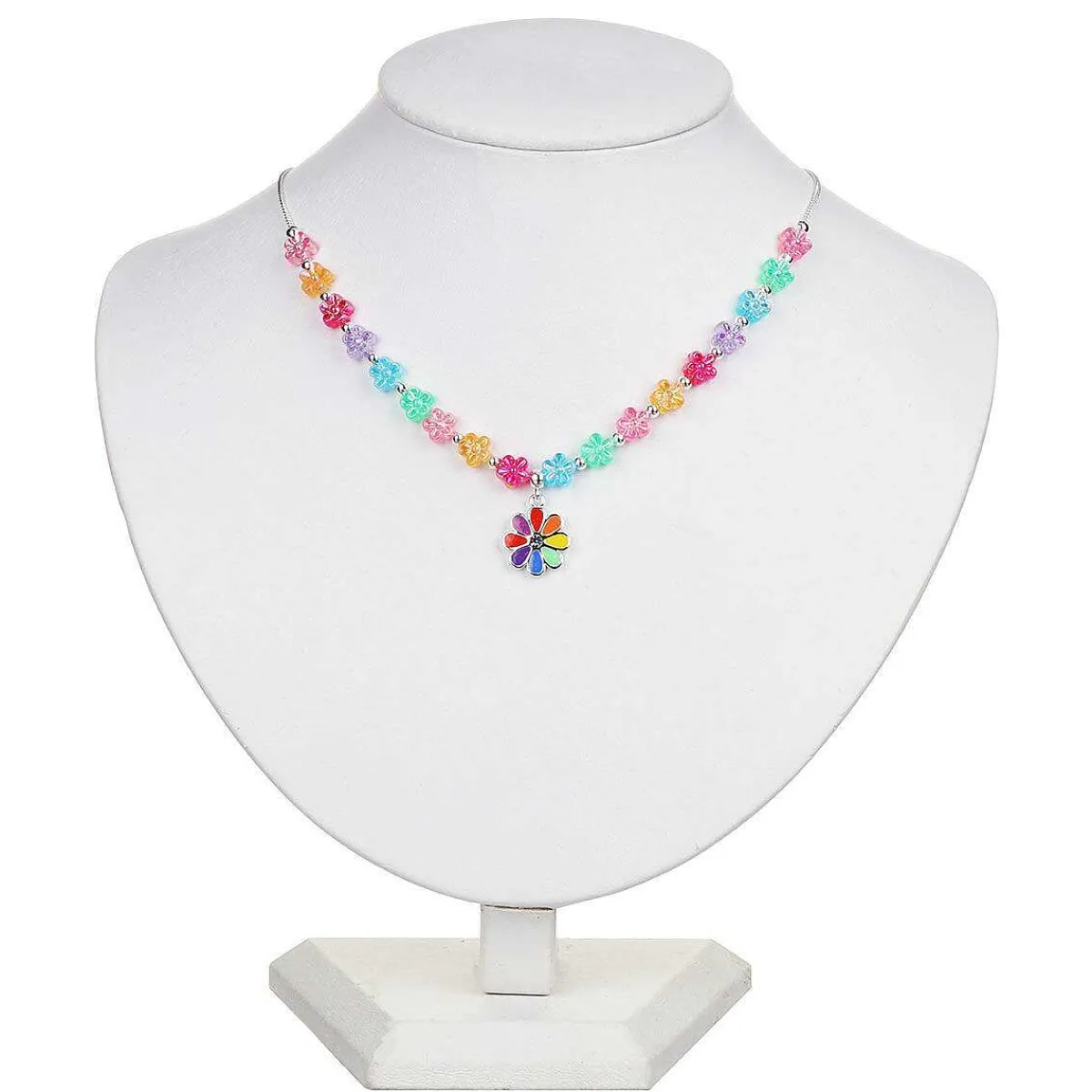 Girls Silver Plated Rainbow Flowers Necklace>Equilibrium Store