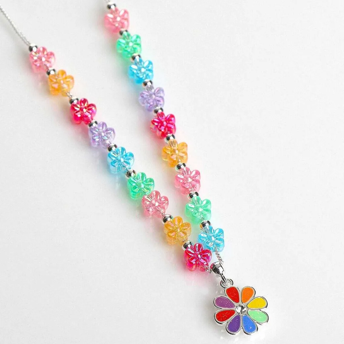 Girls Silver Plated Rainbow Flowers Necklace>Equilibrium Store