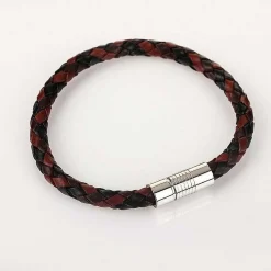 Men's Three Tone Plait Leather Bracelet Red Brown Black>Equilibrium Fashion