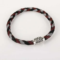 Men's Three Tone Plait Leather Bracelet Grey Red Black>Equilibrium Flash Sale