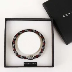 Men's Three Tone Plait Leather Bracelet Grey Red Black>Equilibrium Flash Sale