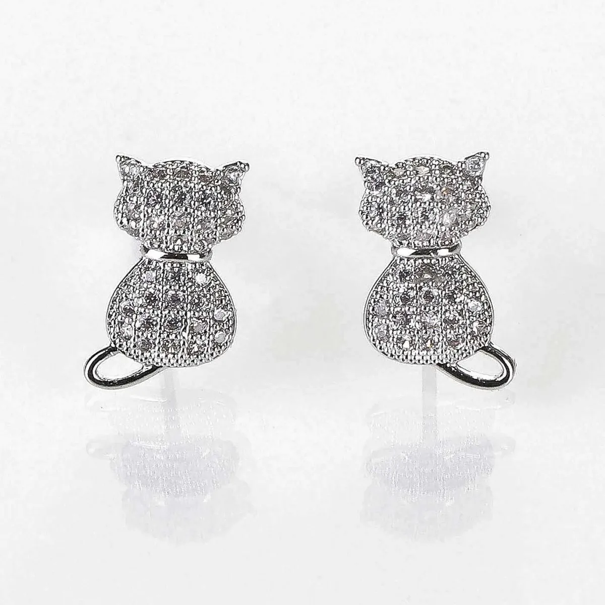 Pave Cats Stud Silver Plated Earrings>Equilibrium New