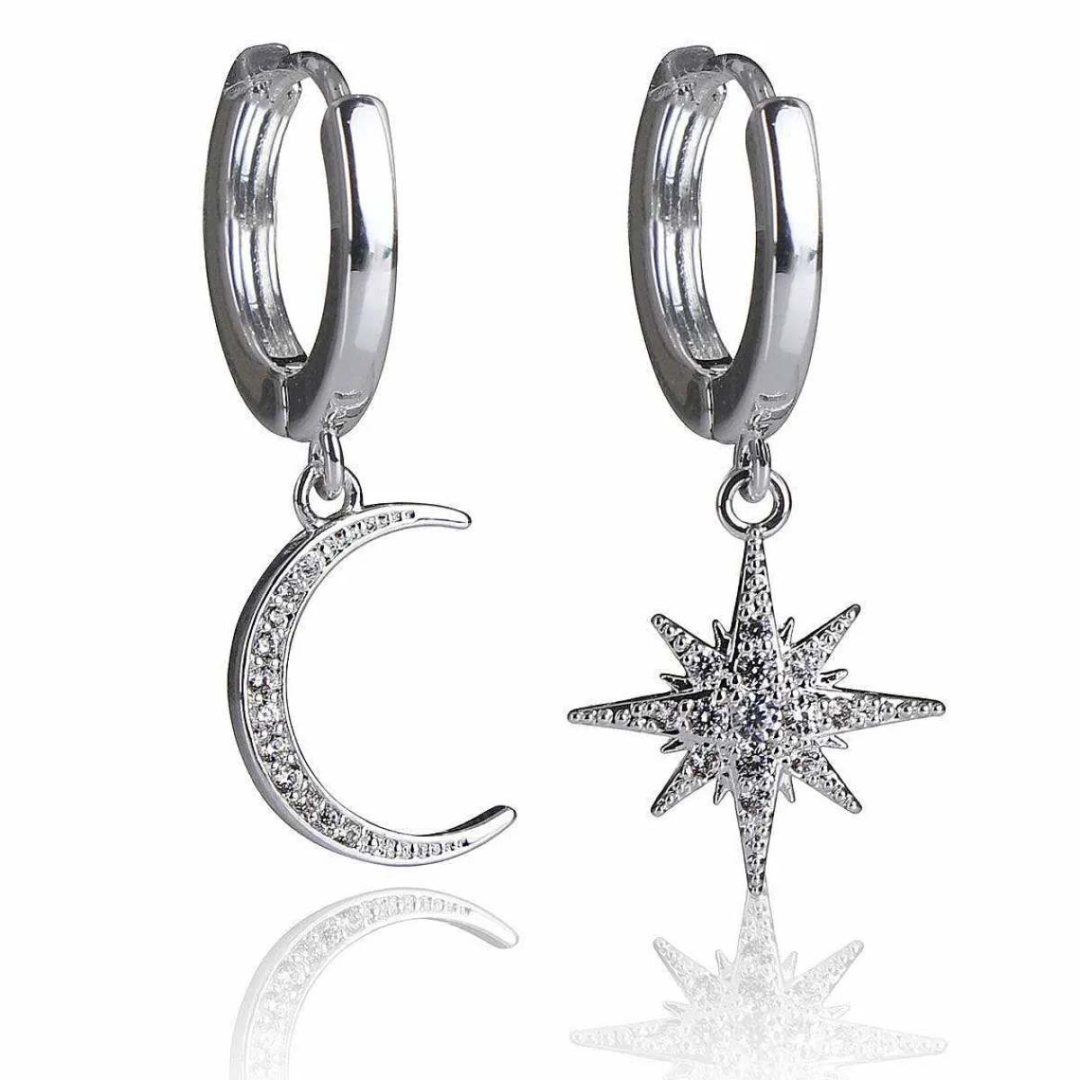 Silver Plated Celestial Moon Star Huggie Earrings>Equilibrium Fashion