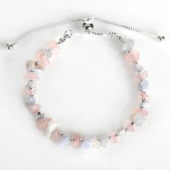 Silver Plated Gemstone Blue Lace Agate And Rose Quartz Friendship Bracelet>Equilibrium Flash Sale