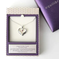 Silver Plated Guardian Angel Necklace With Pink Gem><noscript><img width=