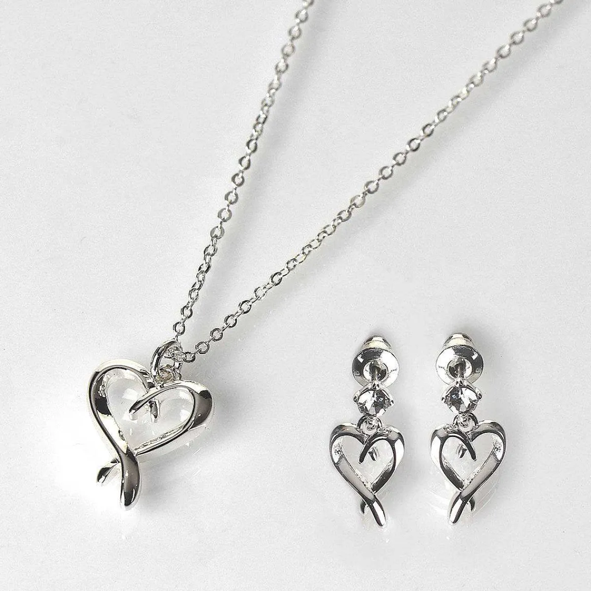 Silver Plated Kissing Heart Necklace & Earrings Gift Set>Equilibrium Shop