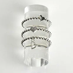 Silver Plated Rings Hearts 3 Stacking Rings Gift Set><noscript><img width=