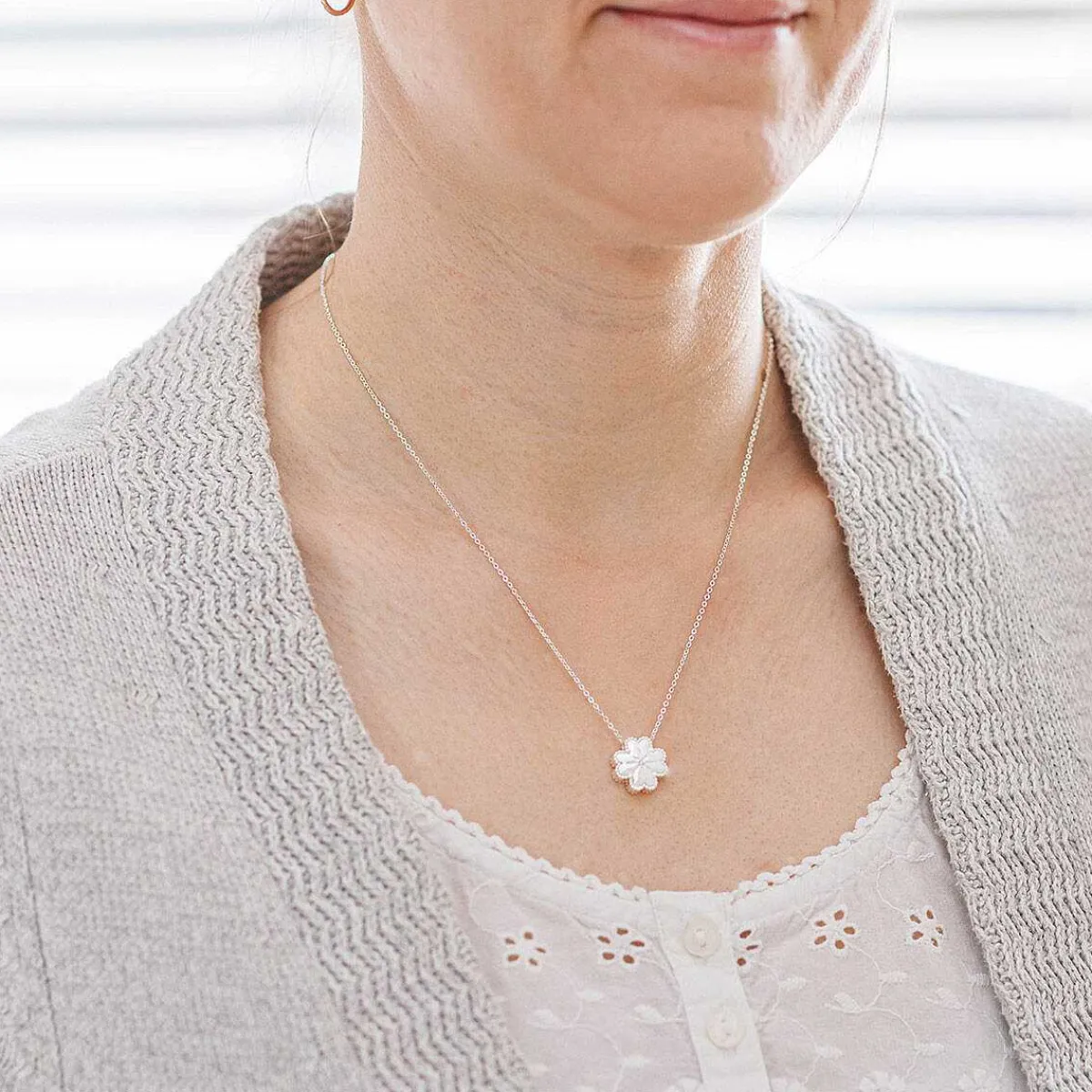 Silver Plated Clover Vignette Necklace>Equilibrium Online