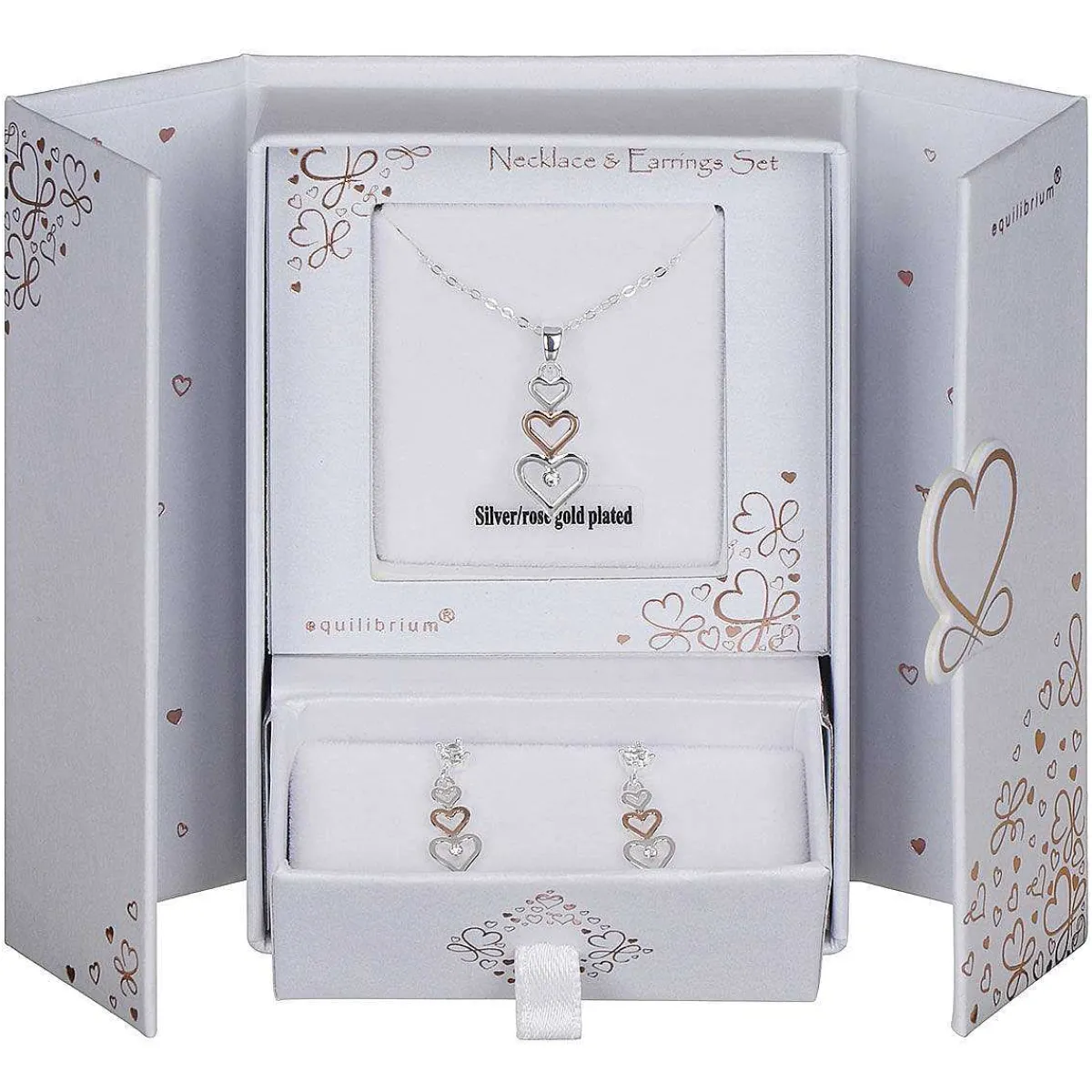 Two Tone Trio Of Hearts Necklace & Earrings Gift Set>Equilibrium Sale