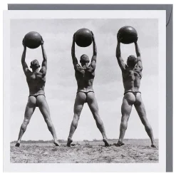 Holy Mackerel Black & White 'Line Of Men Exercising' Greetings Card><noscript><img width=