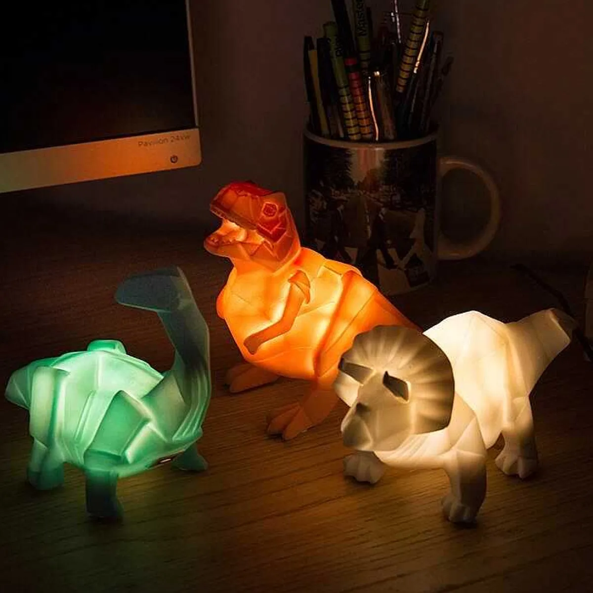 Small Led Orange Dinosaur Origami Light>House Of Disaster New