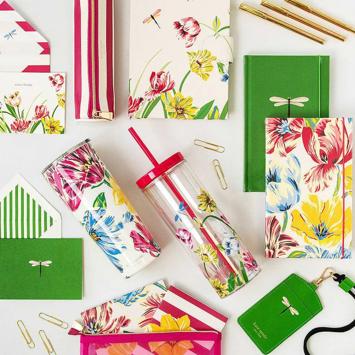 Dragonflies And Tulips Thank You Notecard Set>Kate Spade New York Outlet