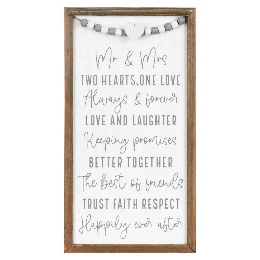 'Mr & Mrs' Wedding Day Beads Long Wooden Plaque>Langs New